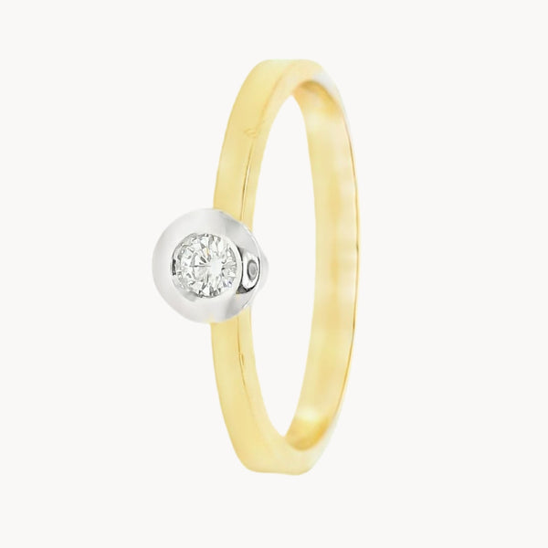 ANILLO SOLITARIO BICOLOR CHATON CON DIAMANTE 0.070 QUILATES LUISE