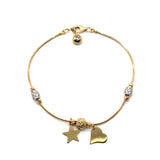 TRICOLOR 18 K GOLD BRACELET WITH STAR HEART AND ZIRCONIAS