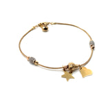 TRICOLOR 18 K GOLD BRACELET WITH STAR HEART AND ZIRCONIAS