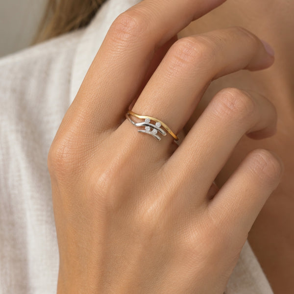 ANILLO DOBLE BANDA ONDAS BICOLOR CON DIAMANTES