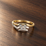 ANILLO DOBLE BANDA ONDAS BICOLOR CON DIAMANTES