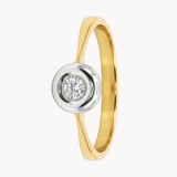 ANILLO SOLITARIO BICOLOR CON DIAMANTE EN CHATON 0.14 QUILATES