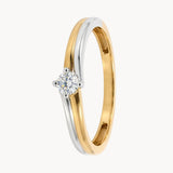 ANILLO SOLITARIO DOBLE BANDA BICOLOR CON DIAMANTE 0.11 QUILATES