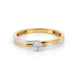 ANILLO SOLITARIO DOBLE BANDA BICOLOR CON DIAMANTE 0.11 QUILATES