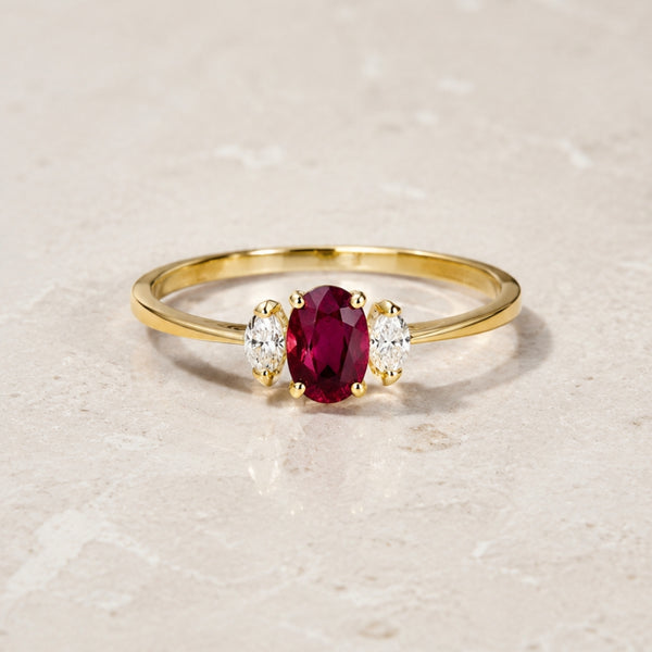 OVAL RUBY RING WITH LAB-GROWN MARQUISE DIAMONDS