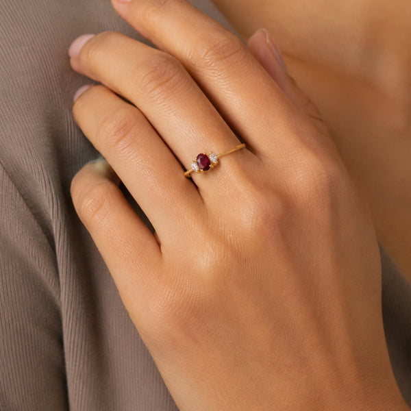 OVAL RUBY RING WITH LAB-GROWN MARQUISE DIAMONDS