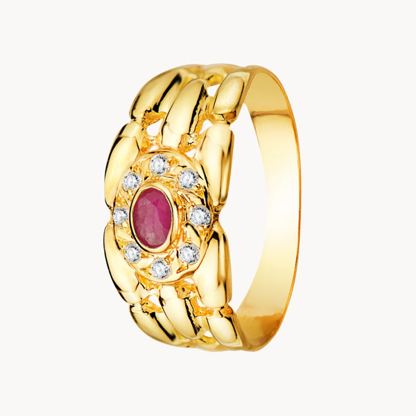 ANILLO PANTER CON RUBI OVAL Y CIRCONITAS