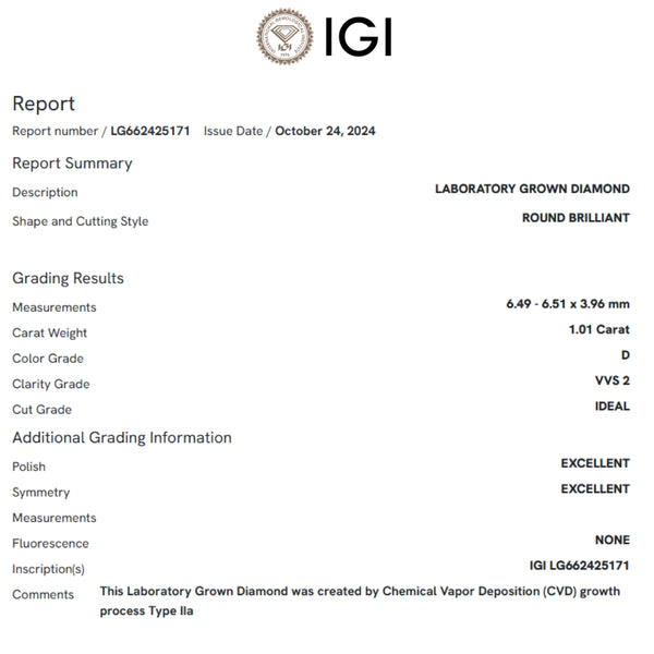 COLGANTE DIAMANTE CREADO 1 QUILATE CERTIFICADO IGI