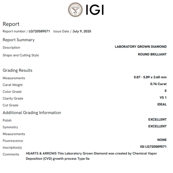 COLGANTE DIAMANTE CREADO 0.76 QUILATES CERTIFICADO IGI