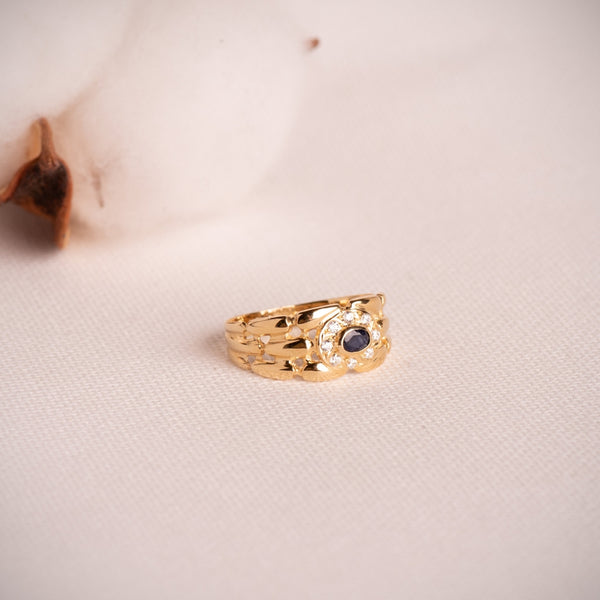 ANILLO PANTER CON ZAFIRO OVAL Y CIRCONITAS