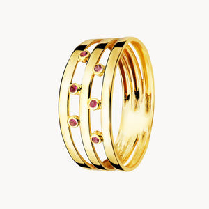 ANILLO TRIPLE BANDA CON CIRCONITAS ROJAS