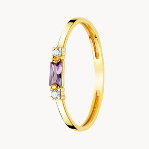 ANILLO FINO VERTICAL CON AMATISTA Y CIRCONITAS BLANCAS