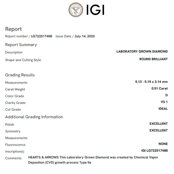 COLGANTE DIAMANTE CREADO 0.51 QUILATES CERTIFICADO IGI