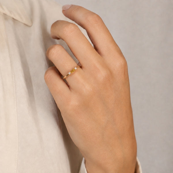 Two-tone ring with open links and zirconia stones