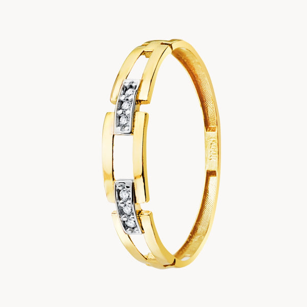 Two-tone ring with open links and zirconia stones