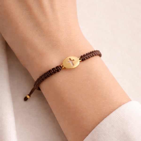 PULSERA MACRAME DISCO CRUZ