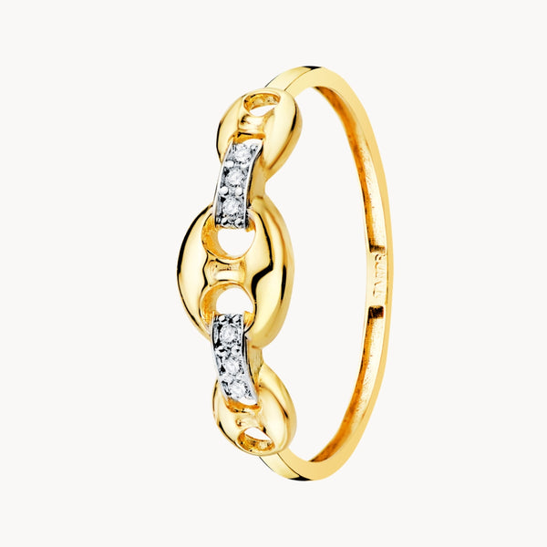 TWO-TONE RING WITH OVAL LINKS AND CUBIC ZIRCONIA STONES