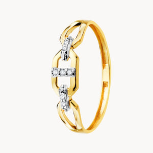 Geometric Link Ring with Cubic Zirconia Stones