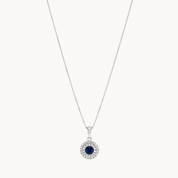 COLGANTE ZAFIRO CON DOBLE ORLA DE DIAMANTES