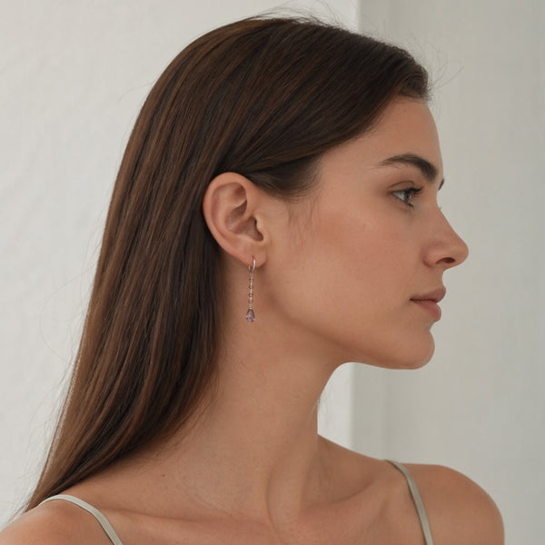 BRINCOS TURMALINA ROSA E AMETISTA SANNE