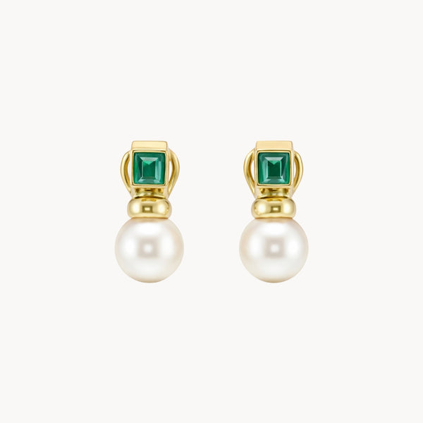 PENDIENTES CON PERLA Y ESMERALDA FELICIE