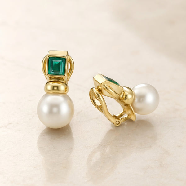 PENDIENTES CON PERLA Y ESMERALDA FELICIE