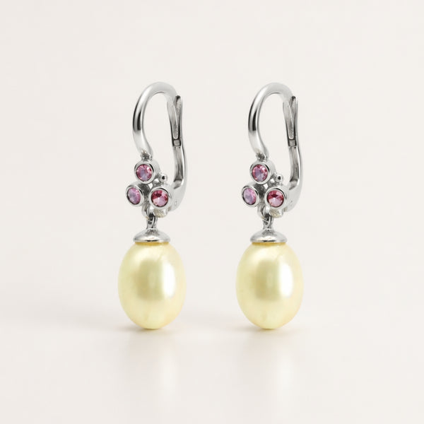 PENDIENTES PERLA Y CIRCONITAS ROSAS MARIT