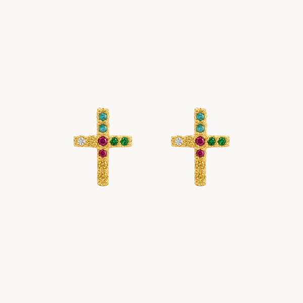 PENDIENTES CRUZ CIRCONITAS DE COLOR ADANNA
