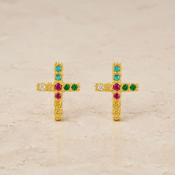 PENDIENTES CRUZ CIRCONITAS DE COLOR ADANNA