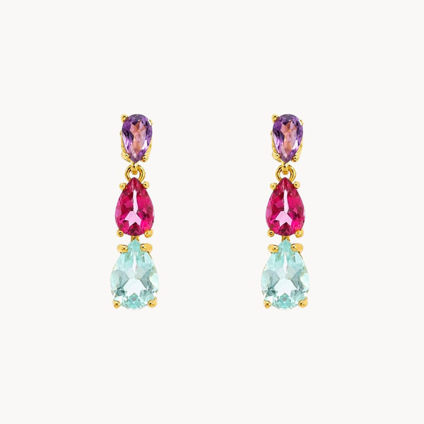 PENDIENTES TOPACIOS AZUL Y ROSA Y AMATISTA MINERVA