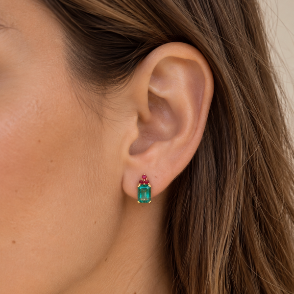 PENDIENTES TRIO DE RUBIES CON CUARZO AZUL