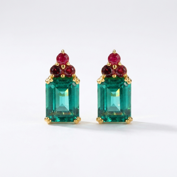 PENDIENTES TRIO DE RUBIES CON CUARZO AZUL