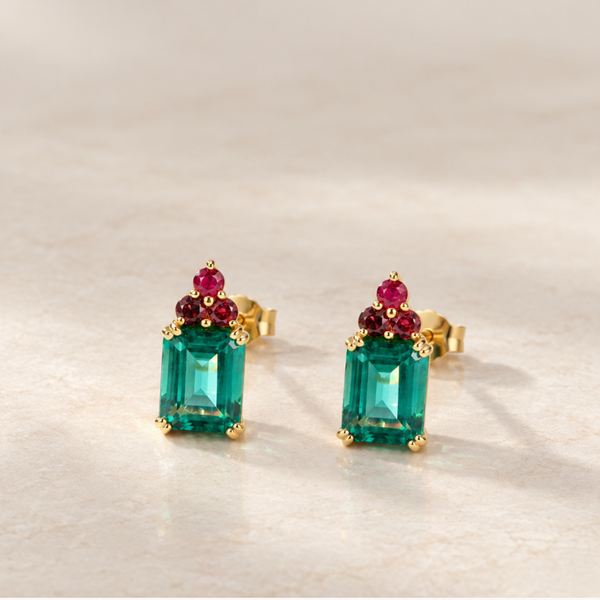 PENDIENTES TRIO DE RUBIES CON CUARZO AZUL