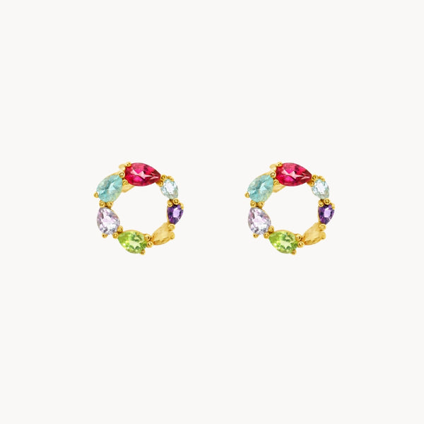 PENDIENTES CIRCULO CON TOPACIOS Y CUARZOS UXIA