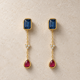 PENDIENTES LARGOS ZAFIROS RUBIES Y CIRCONITAS