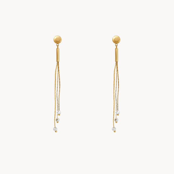 PENDIENTES LARGOS CADENAS Y BOLAS RHODES