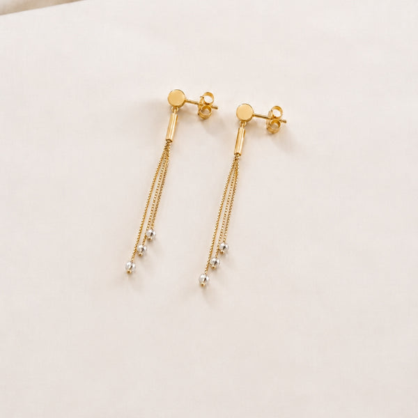 PENDIENTES LARGOS CADENAS Y BOLAS RHODES