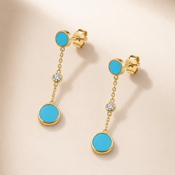 PENDIENTES LARGOS CON CIRCONITA Y ESMALTE AZUL BRIGIDA