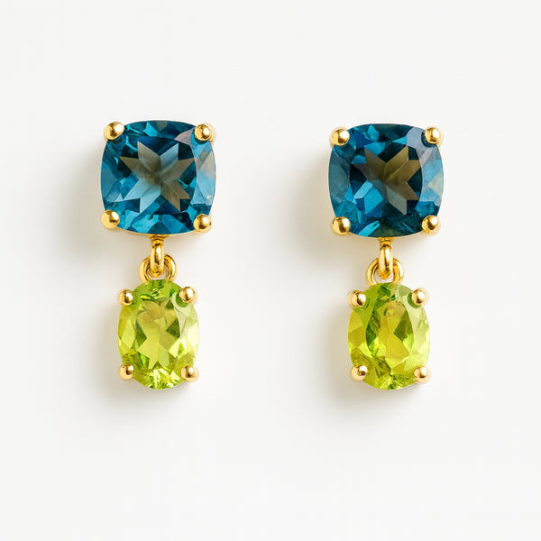 PENDIENTES TOPACIO LONDON BLUE Y OLIVINO ELSIE