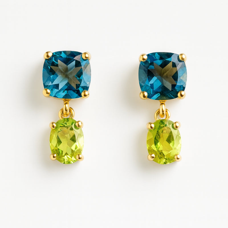 PENDIENTES TOPACIO LONDON BLUE Y OLIVINO ELSIE