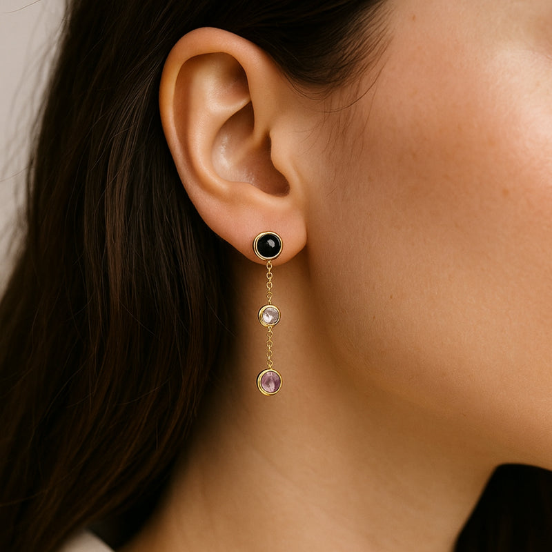 PENDIENTES LARGOS CON TOPACIO LONDON BLUE, TOPACIO AZUL Y AMATISTA NIKOL