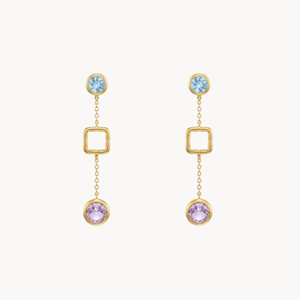 PENDIENTES LARGOS CON TOPACIO AZUL Y AMATISTA LILIAN
