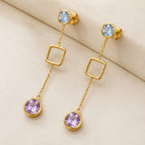 PENDIENTES LARGOS CON TOPACIO AZUL Y AMATISTA LILIAN