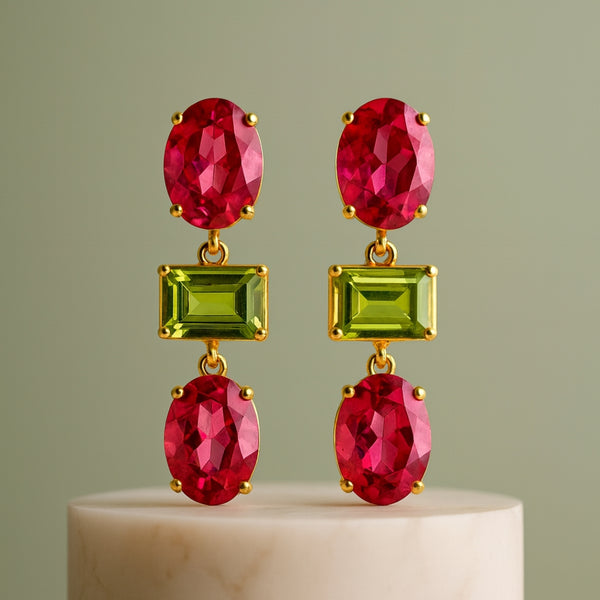 PENDIENTES CON TOPACIO ROSA Y OLIVINO LEONOR