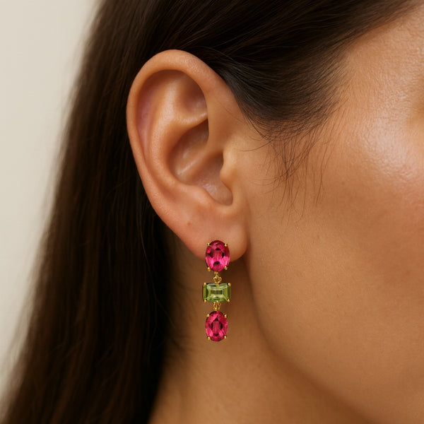 PENDIENTES CON TOPACIO ROSA Y OLIVINO LEONOR