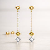 BRINCOS LONGOS LOSANGOS BICOLOR