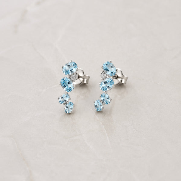 PENDIENTES TREPADORES TOPACIO AZUL Y DIAMANTES
