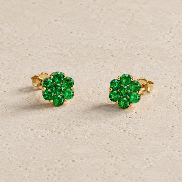BRINCOS EM FORMA DE FLOR COM GRANADAS TSAVORITAS