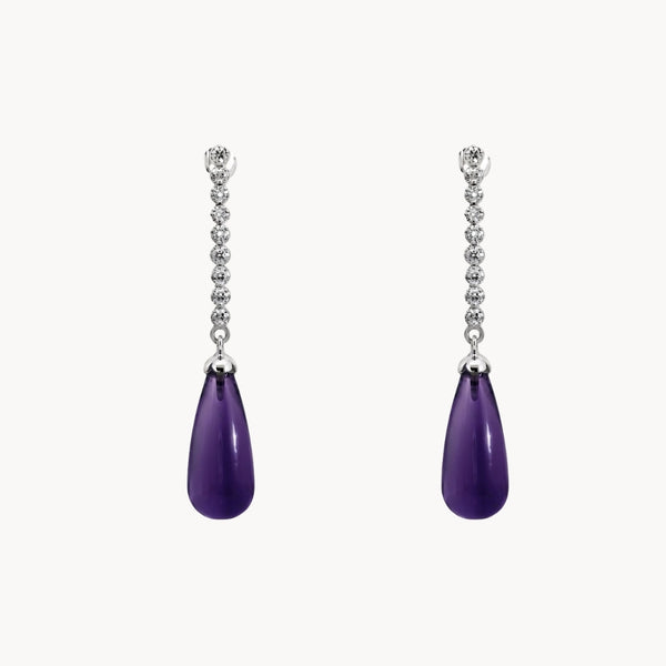 PENDIENTES LARGOS COMO DIAMANTES Y AMASTISTA TALLA CABUJON