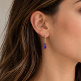 PENDIENTES LARGOS COMO DIAMANTES Y AMASTISTA TALLA CABUJON